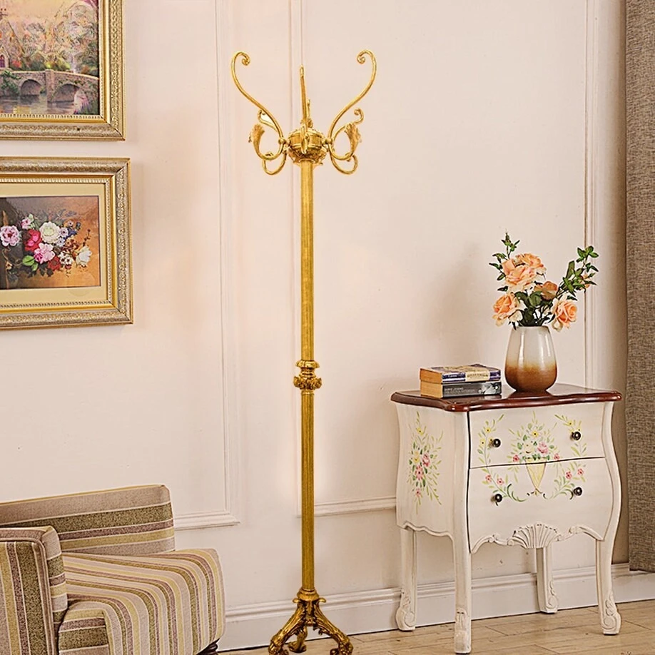 French all-copper floor-to-ceiling coat rack European-style villa living room bedroom entrance hanging hanger room corner