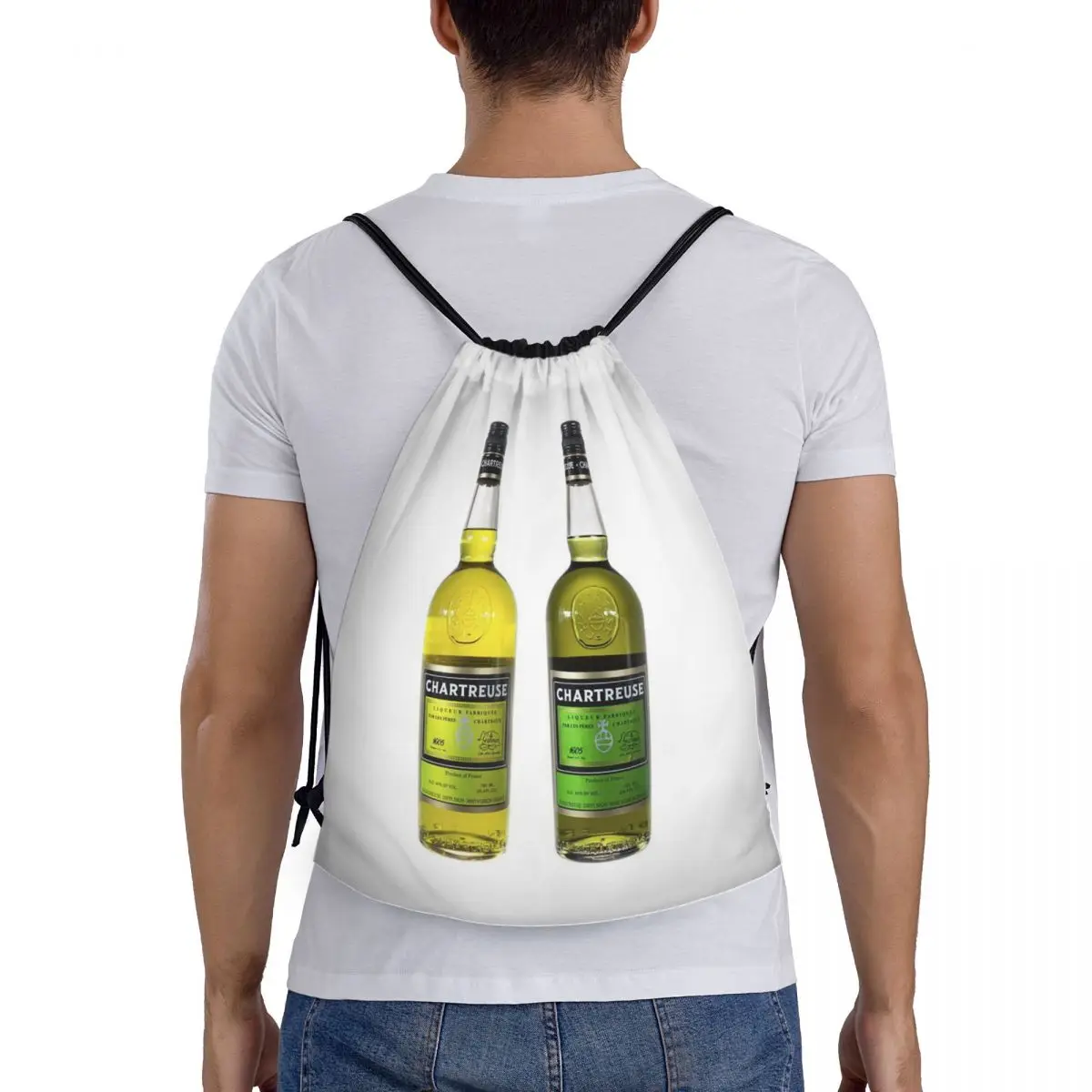 

Зеленая бутылка Chartreuse, картина маслом, напитки, рюкзаки, повседневные портативные сумки на шнурке, сумка для хранения, сумки для книг для путешествий, школы