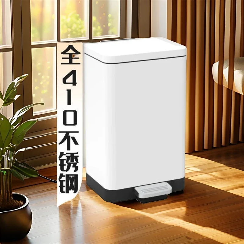 Square Pedal Trash Can With Soft Close Lid Silent Step Waste Bin For Kitchen Bedroom Living Room Dormitory Home Simple Design