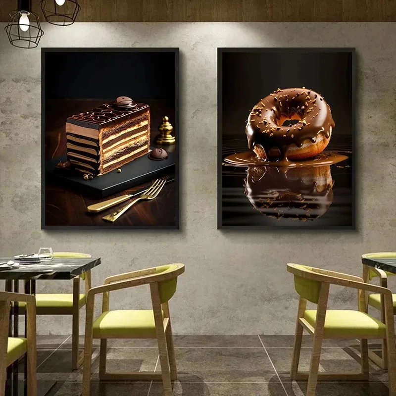 Berries Chocolate Sweet Dessert Cake Kitchen Food Poster Print Canvas Painting Wall Art Picture for Restaurant Bakery Decor