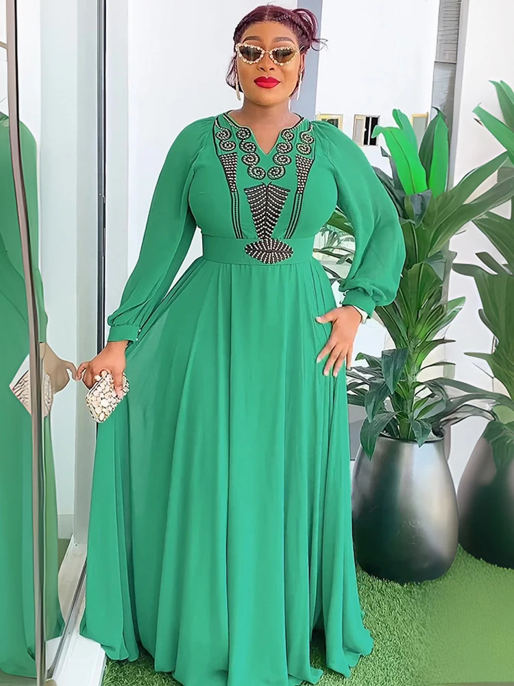 

African Dresses For Woman 2024 Autumn Chiffon Long Dress Dashiki Outfits Dubai Muslim Kaftan Abayas Party Evening Gowns Clothes