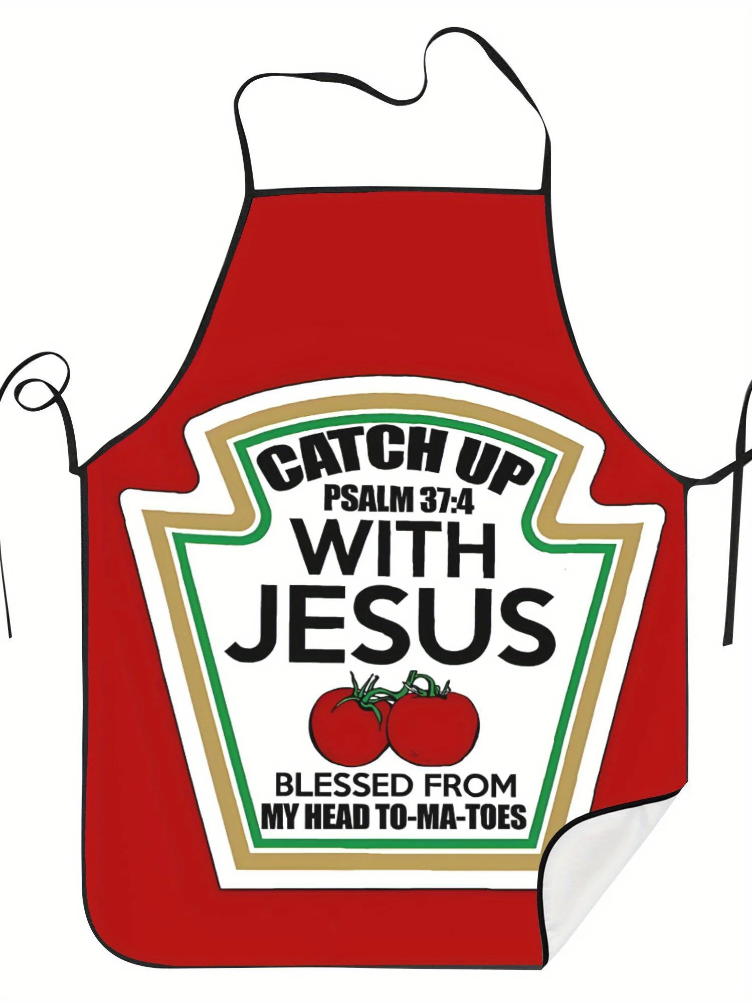 Retro Kitchen Apron with Catchy Christian Design  Red & White Faith-Based Cooking Apron, Hand Wash/Dry Clean