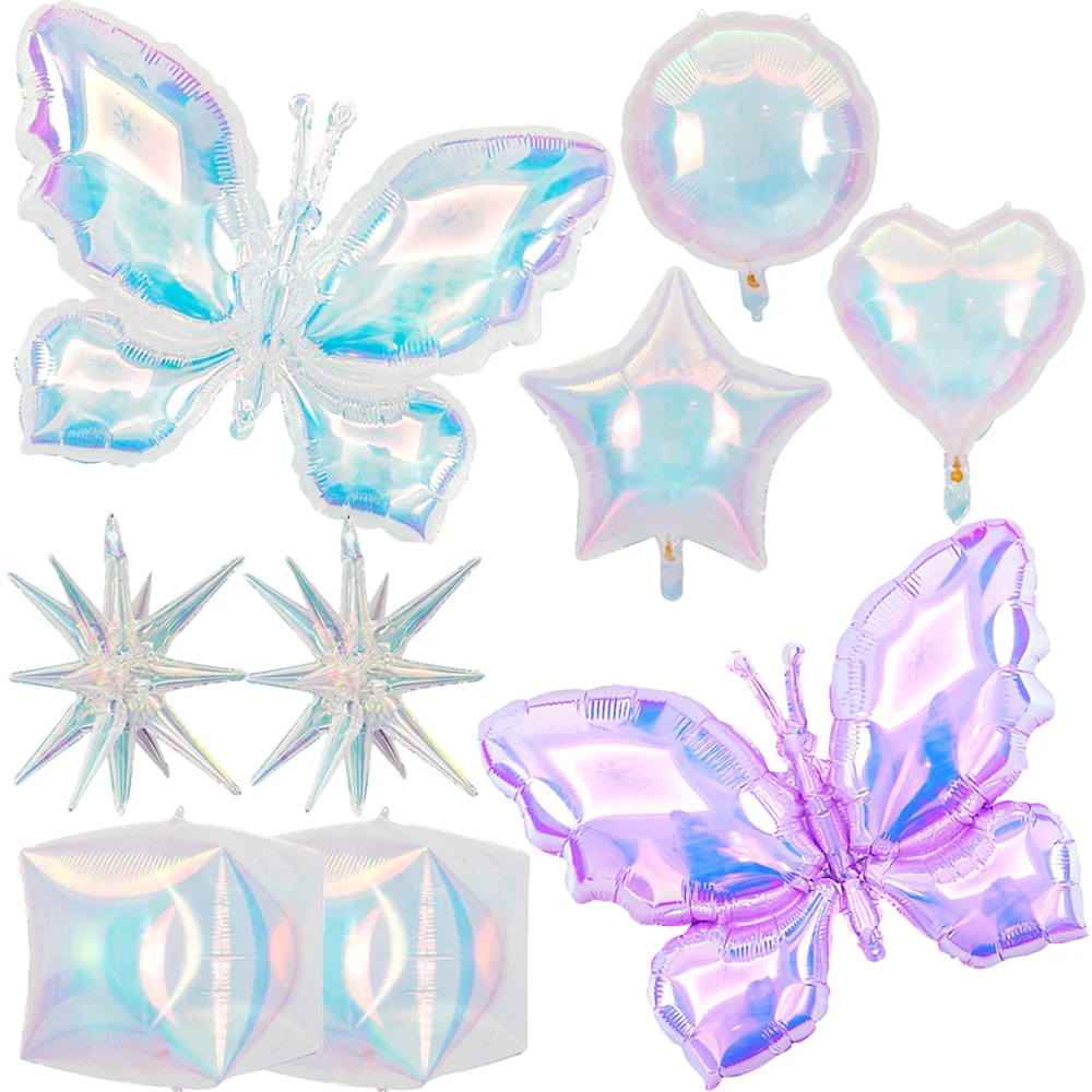 Laserowy balon motylkowy Duży kolorowy przezroczysty motylkowy balon foliowy Dekoracja urodzinowa dla dzieci Baby Shower Photo Prop