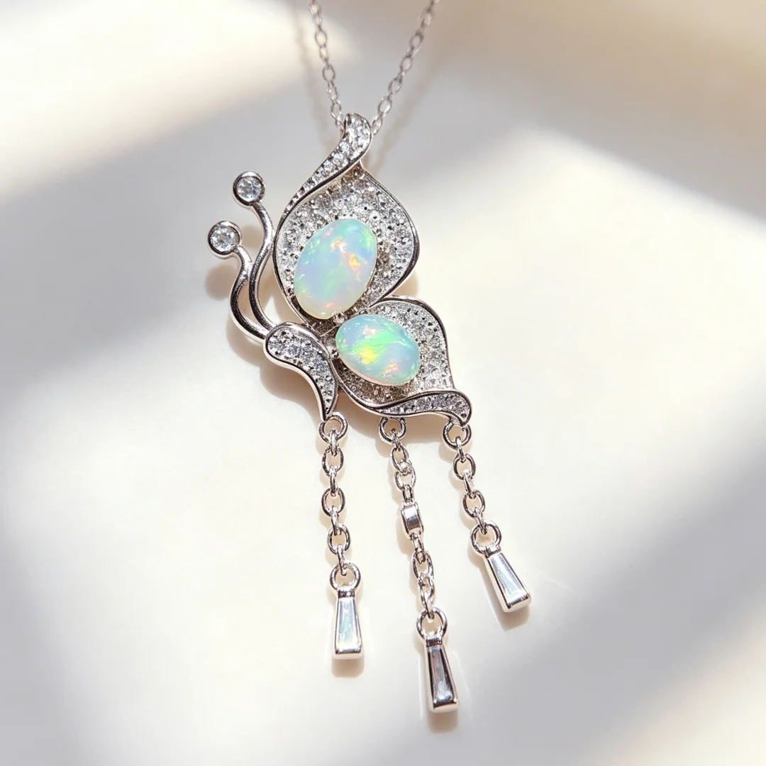 Designer Crafted Natural Opal Pendant S925 Silver Inlay Shimmering Colorful Changes Gem Elegant Premium Women Jewelry