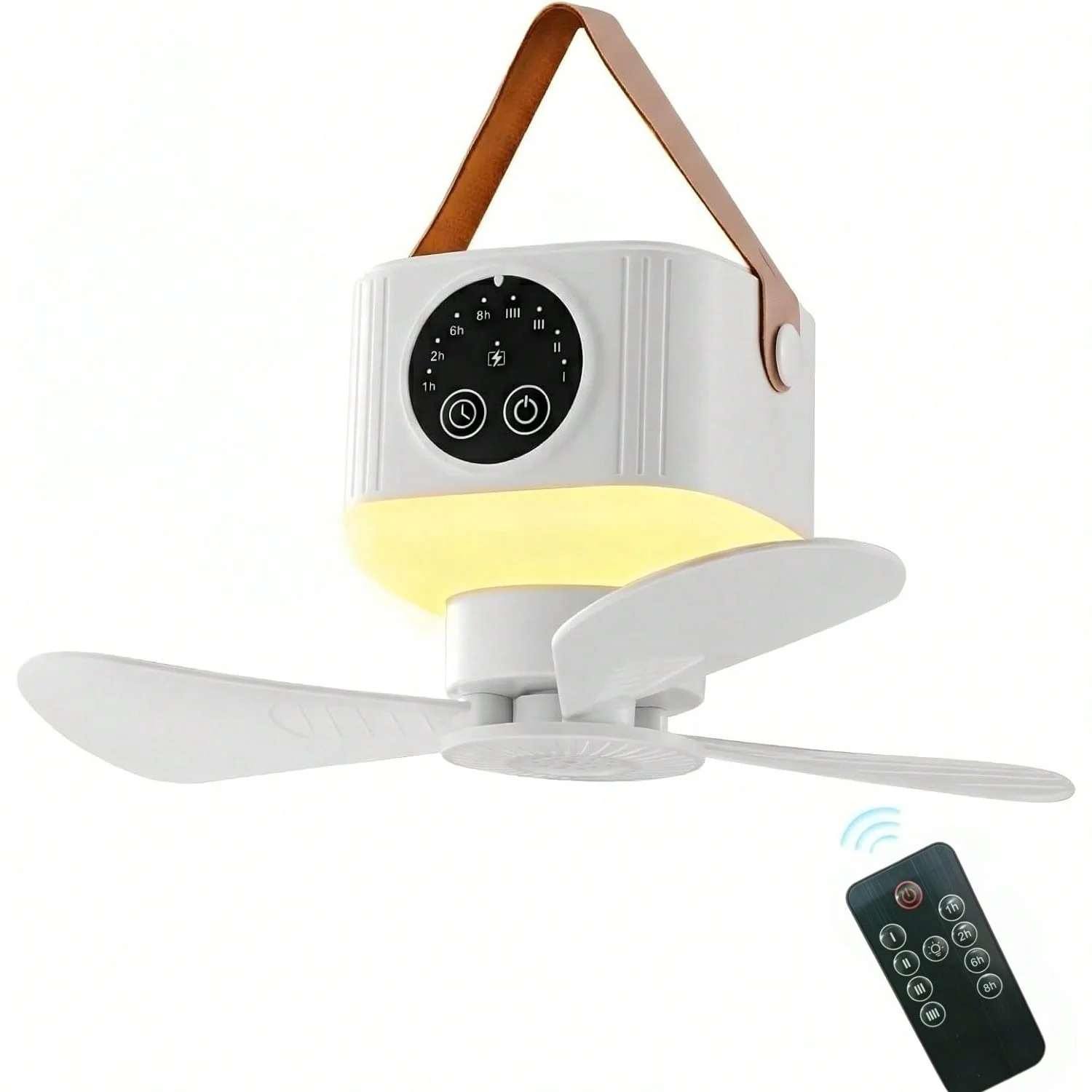 1 Portable Mini Ceiling Fan with Light, Camping Tent Fan with Remote Control, Type-C Charging, 3600Mah Built-In Battery, 4 Adjustable Wind Speeds + Three-Color Adjustable Lighting, Suitable for Outdoor Travel, Dorm Rooms, Bedrooms, Holiday Gifts, Tent Fan