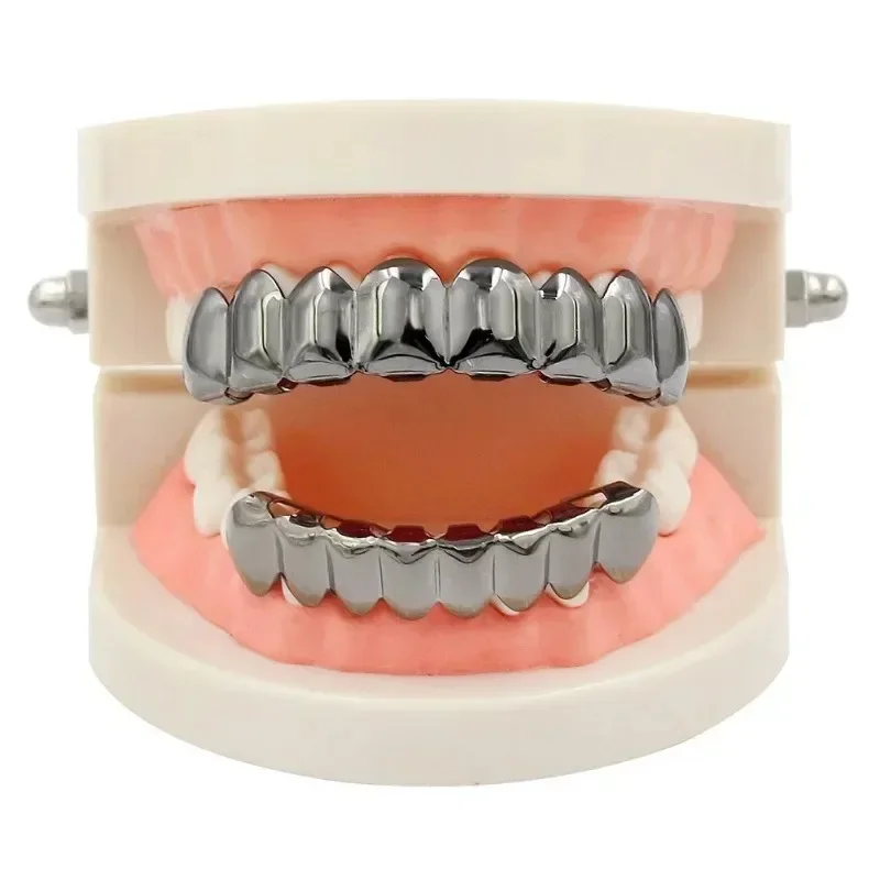 Gold Silver Plated HIP HOP Teeth Grillz Top & Bottom Grills Set With silicone Real Shiny Vampire Tooth Sets teeth grillz Wire