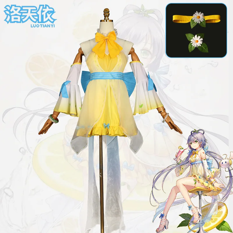 Virtual Singer Luo Tianyi Lemon Cosplay Costume 2D Anime Character Role Play Outfit Set for Girls Women Halloween Party