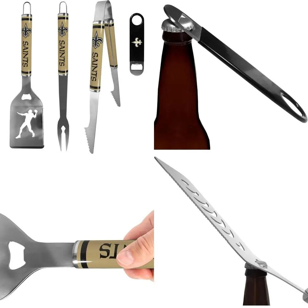 

New Orleans Saints 3-Piece Steel BBQ Tool Set with Bottle Opener in Team Colors
