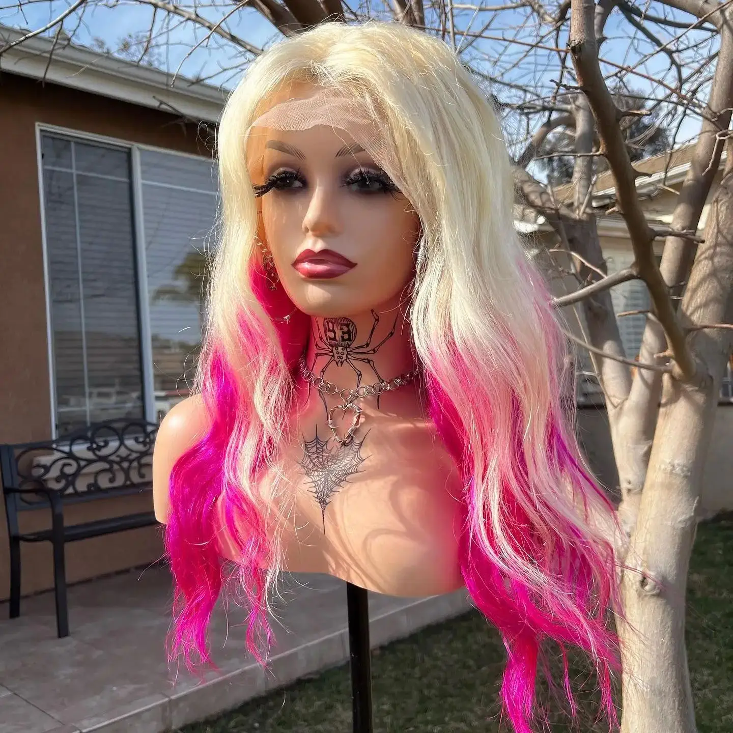 MXWIGS-loira Ombre rosa peruca dianteira do laço para mulheres, cabelo do bebê, cosplay macio, longo, sem cola, pré-arrancadas, resistente ao calor, 26"