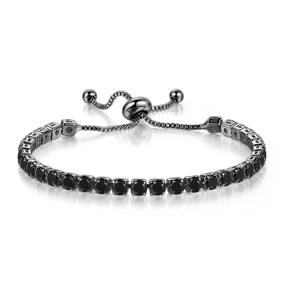 Unusual Black Crystal Tennis Bracelet for Men Steampunk Adjustable Zircon Women\'s Bangle Chain on The Hand Hiphop Hippie Jewelry