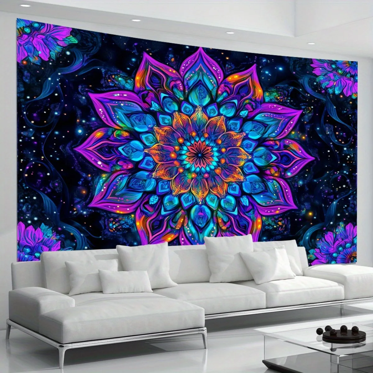 1 Tapiz Mandala Caleidoscópico de Textura Fantasía - Colgante de Pared 3D con Vibrantes, Morado, Naranja, Rosa, Verde, Amarillo,