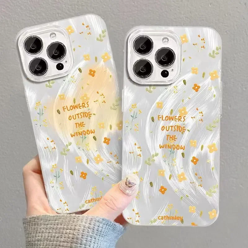 Ins floral fragments Phone Case For iPhone16 Pro Max15 14 13 12 11 XR XS Max 78Plus Y2K Feather gauze soft fall protective shell