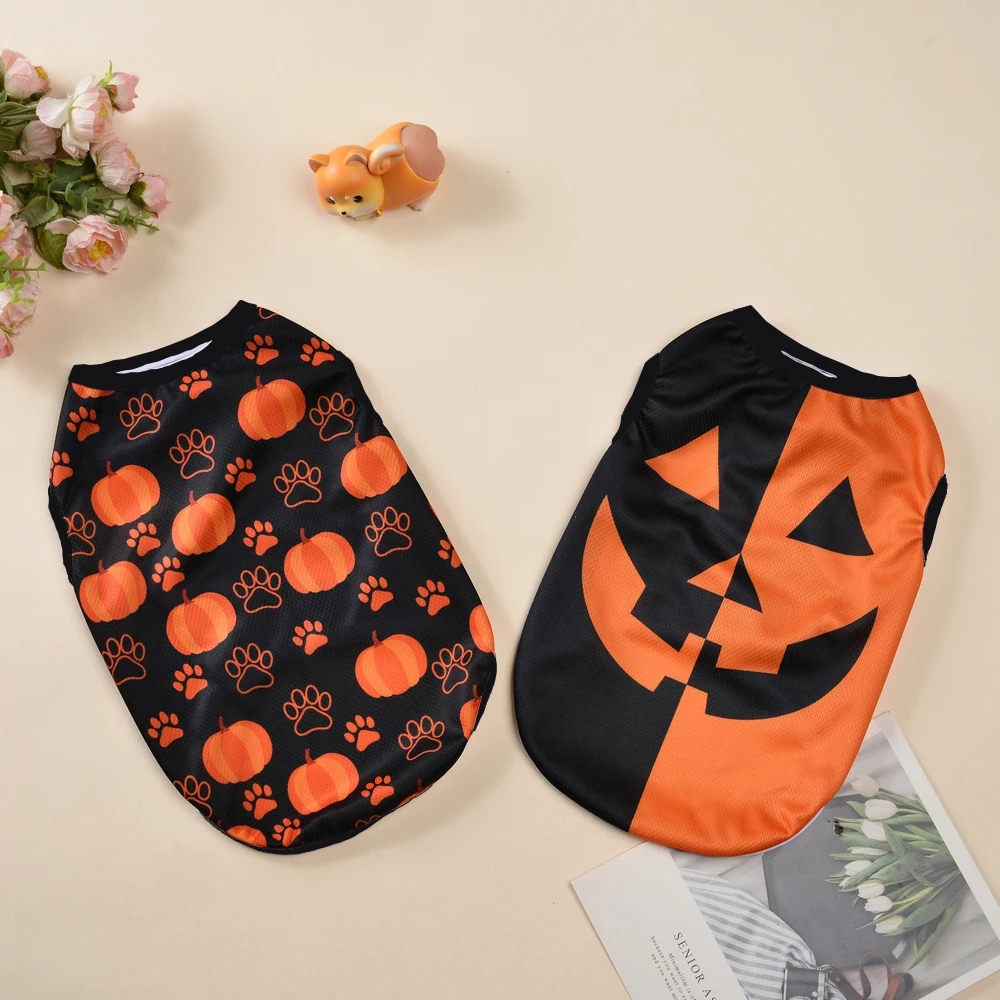 Halloween Kürbis Print Hunde kleidung für kleine mittelgroße Hunde Katzen atmungsaktive Haustier T-Shirt Chihuahua Französisch Bulldogge Welpen Kostüme – Detail 3
