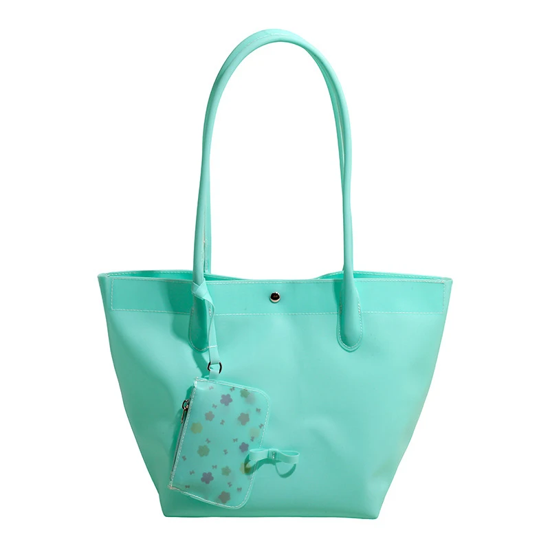 

PVC Clear Jelly Tote Bag Women, Large Capacity Waterproof Commuter Shoulder Bag, Transparent Top Handle Shopper Pouch Handbag