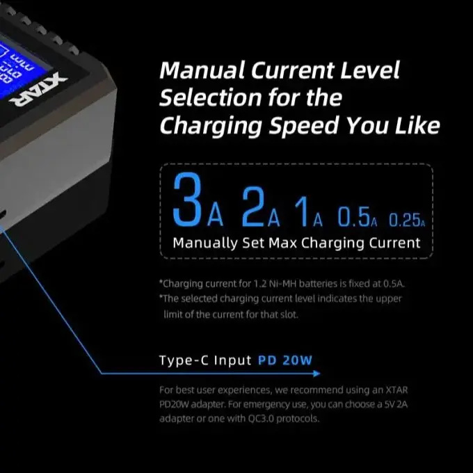 XTAR Visible Mixer VX4 Charger 18650 Battery Charger 1.2V AAA AA Batteries LCD Display Charging Rechargeable LiIon Batteries