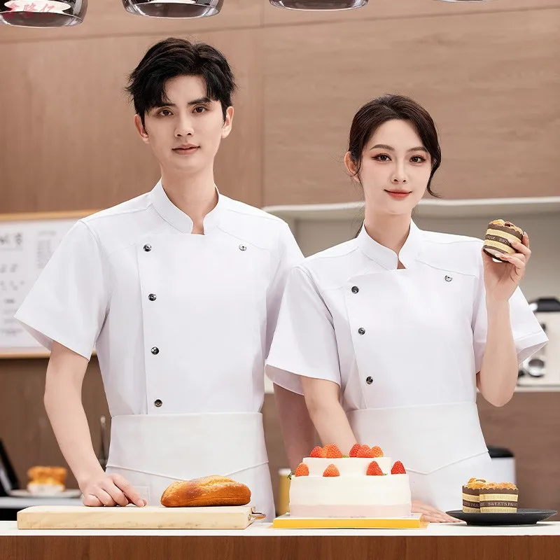 Catering hôtel Restaurant Chef à manches courtes uniforme de travail pâtisserie Chef été mince respirant maille cuisine veste pour hommes