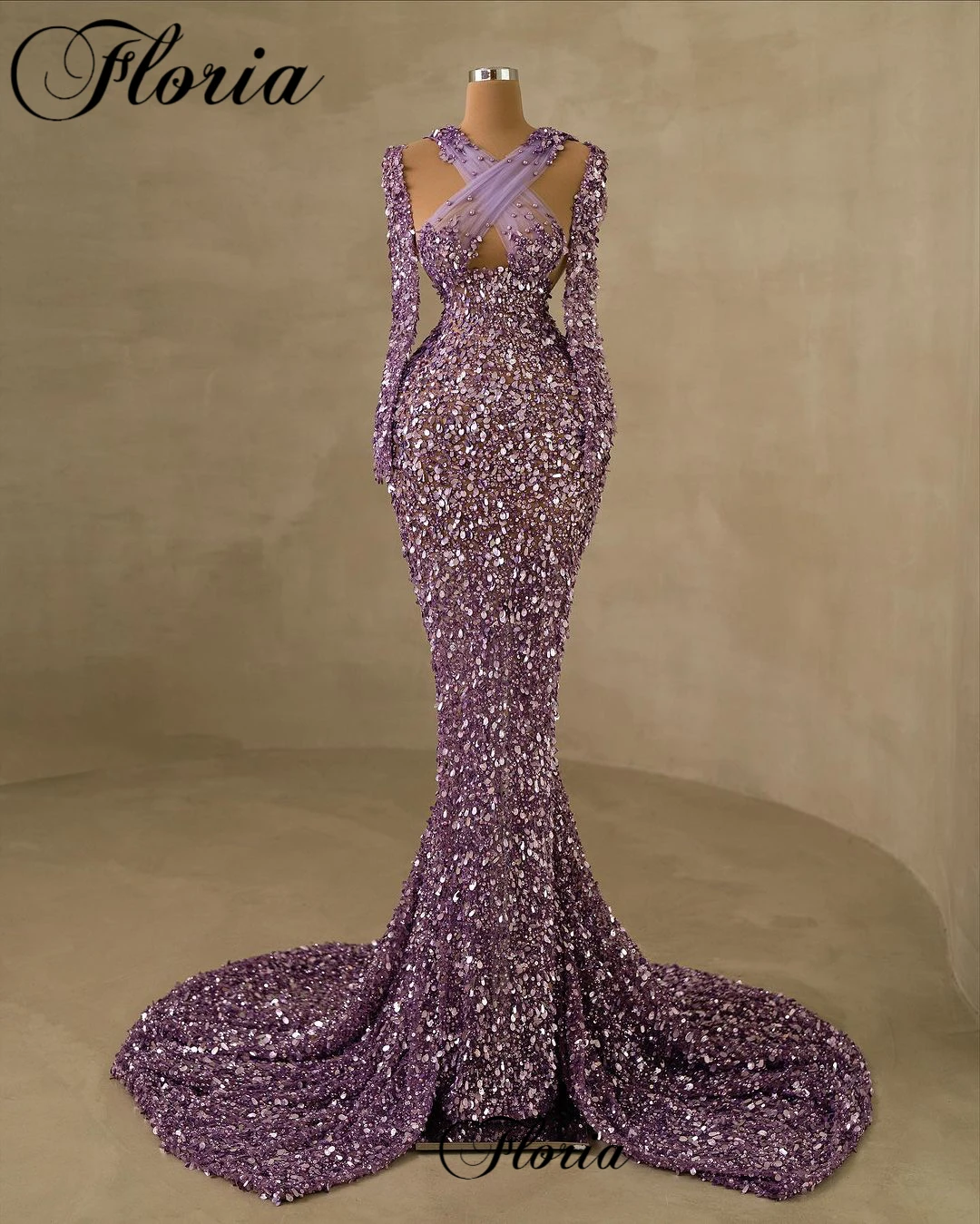 High Fashion Purple Glitter Celebrity Dresses Long Mermaid Evening Gowns Red Carpet Runway Gowns Photography Vestidos Para Mujer