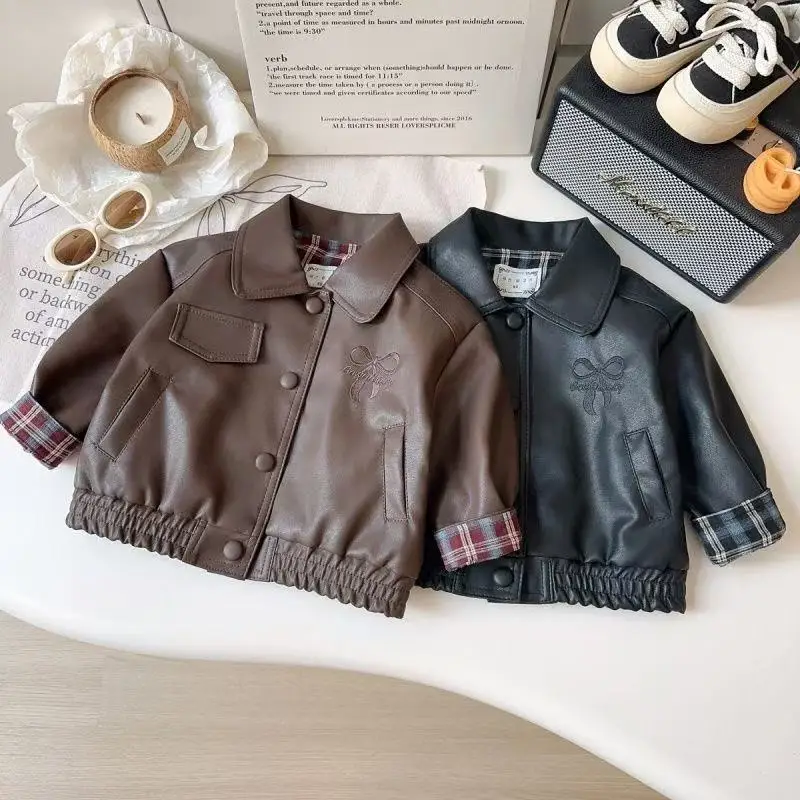 

2-9 Years PU Children's Coat Spring Autumn Boys Leather Jacket Waterproof Zipper Fashion Birthday Gifts Kids Clothes Girl Top
