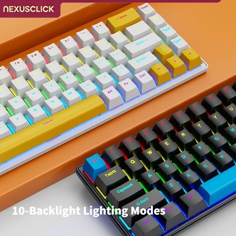 NexusClick K68 Red Switch Wired RGB Mechanical Gaming Keyboard, 50M Keystroke Life Multi-System Compatible Mac Linux Windows