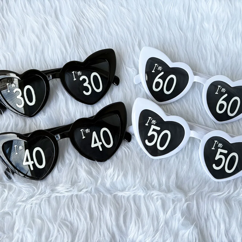 أنا 30th 40th 50th 60th عيد ميلاد نظارات حفلات شخصية على شكل قلب النظارات الشمسية للنساء الرجال هدية عيد ميلاد لوازم الحفلات
