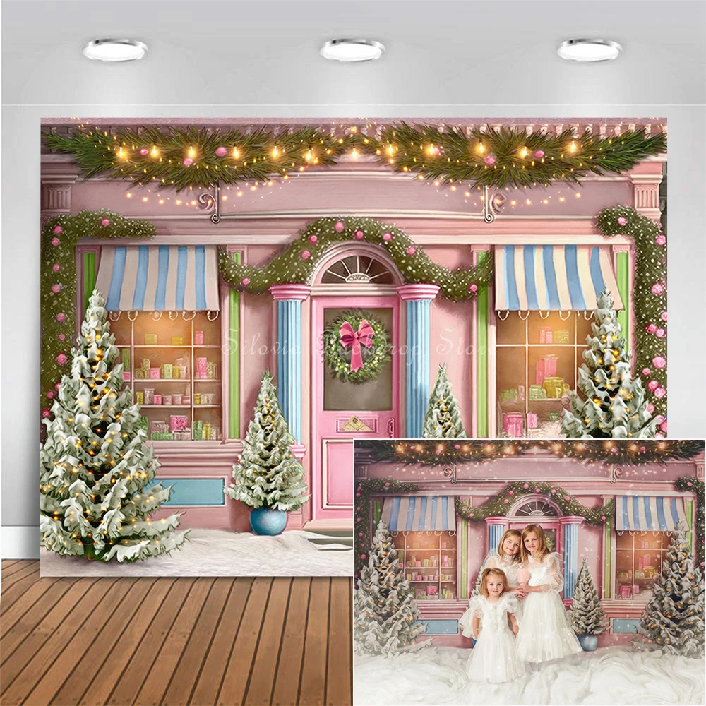 Christmas Candy Store Photo Background Snow Dream Fairy Tale Street Backdrop Kids Portrait Photo Studio Props Photography Cloth