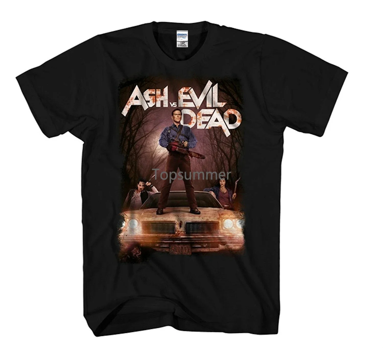 Low Price Round Neck Men Tees Ash Vs. Evil Dead Men'S Poster Shot Short Sleeve T-Shirt