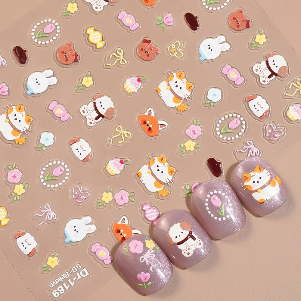 

3D Holographic Cartoon Cat Nail Art Stickers Cute Kitty Manicure Decals for Girls Kids DIY Nails