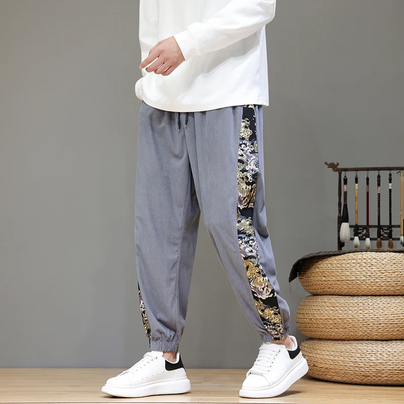 

Men Patchwork Pants Men Harajuku Harem Pants Mens High Street Embroidery Pants Male Hip Hop Streetwear Baggy Vintage Trousers