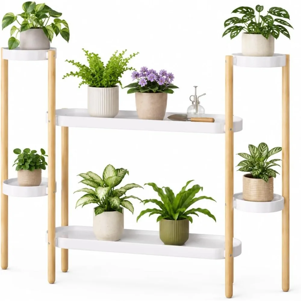 Bamboo Plant Stand Indoor, 2-Tier Plant Holder for Multiple Plants