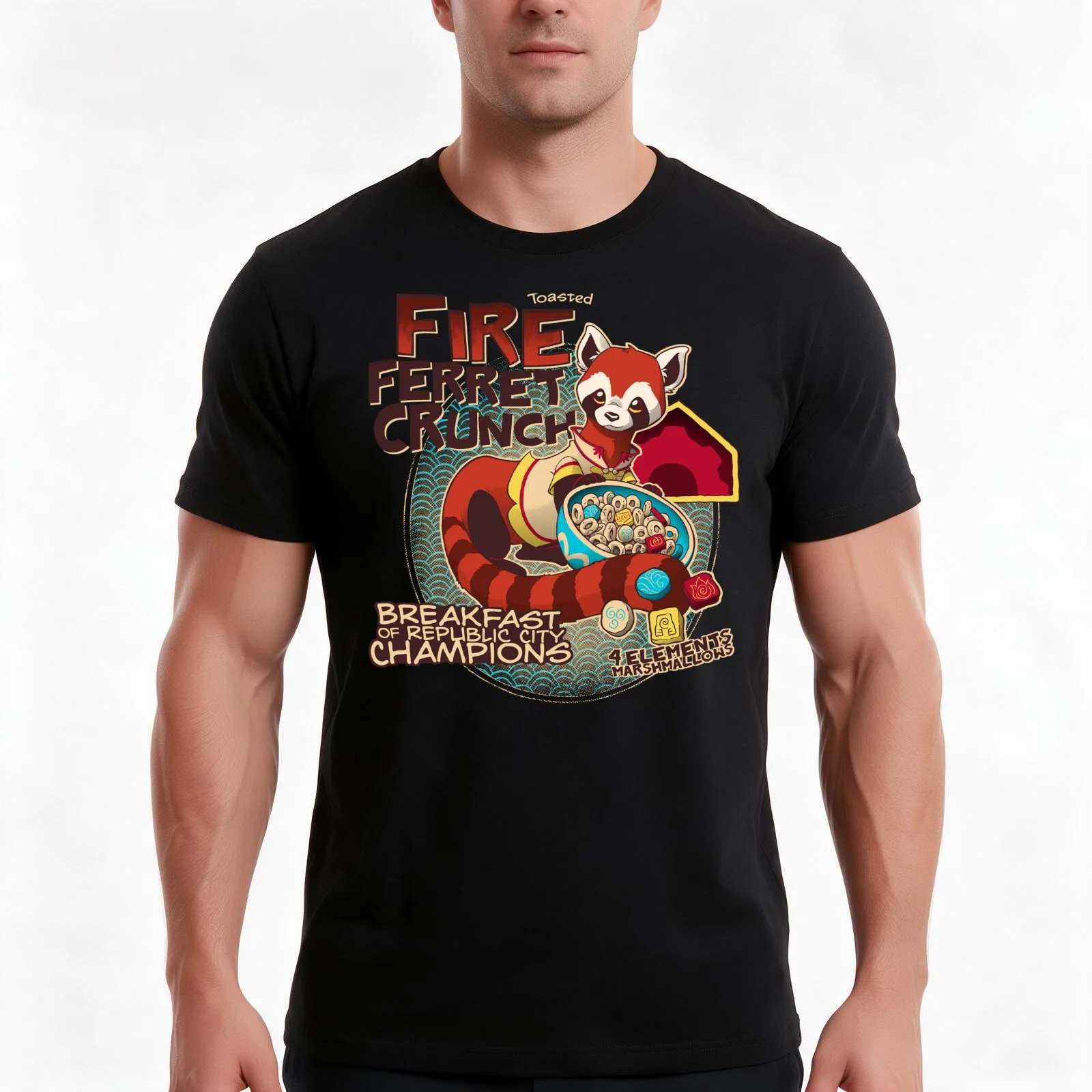 Fire Ferret Crunch T-Shirt, Summer Casual Cotton Tee, Oversized Streetwear Tops, Vintage Graphic Print, Loose Fit Short Sleeve