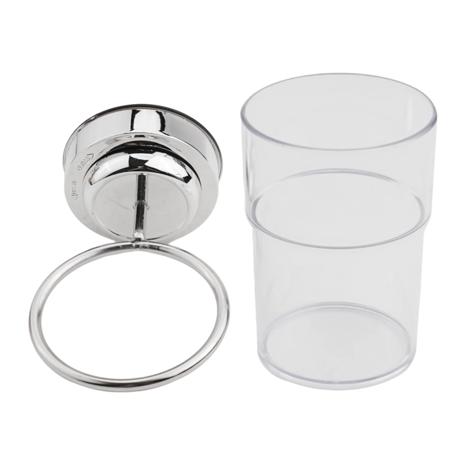 Stainless Steel Suction Cup Holder for Toothbrushes and Small Accessories with Clear Plastic Cup for Bathroom Use