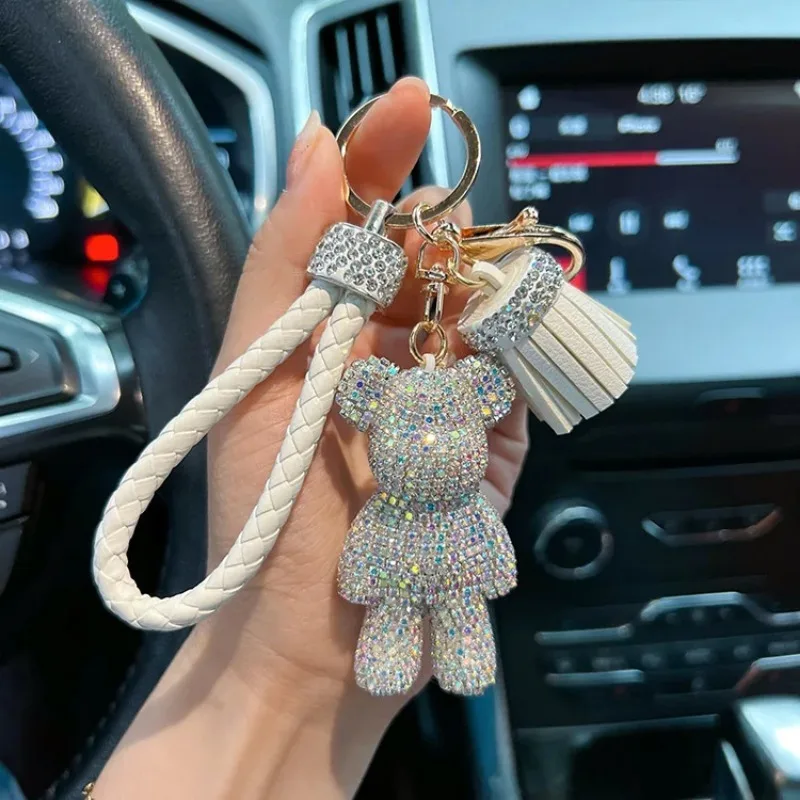 Personalized Diamond Studded small bear Key Chain cute Dynamic Rope Tassel car Key chain Exquisite Gift Pendant
