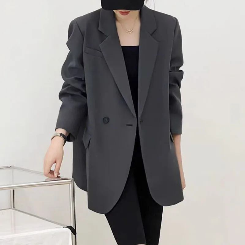 Giacche blazer a maniche lunghe larghe casual da donna Versione dal design coreano Cappotto da abito alla moda Cappotto da donna con bottoni da ufficio Capispalla con intaglio