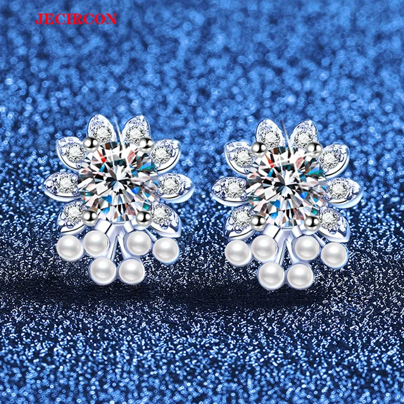 

JECIRCON Мини-серьги-гвоздики с жемчугом и муассанитом, изящные элегантные серьги из стерлингового серебра S925, минималистичные модные украшения ﻿