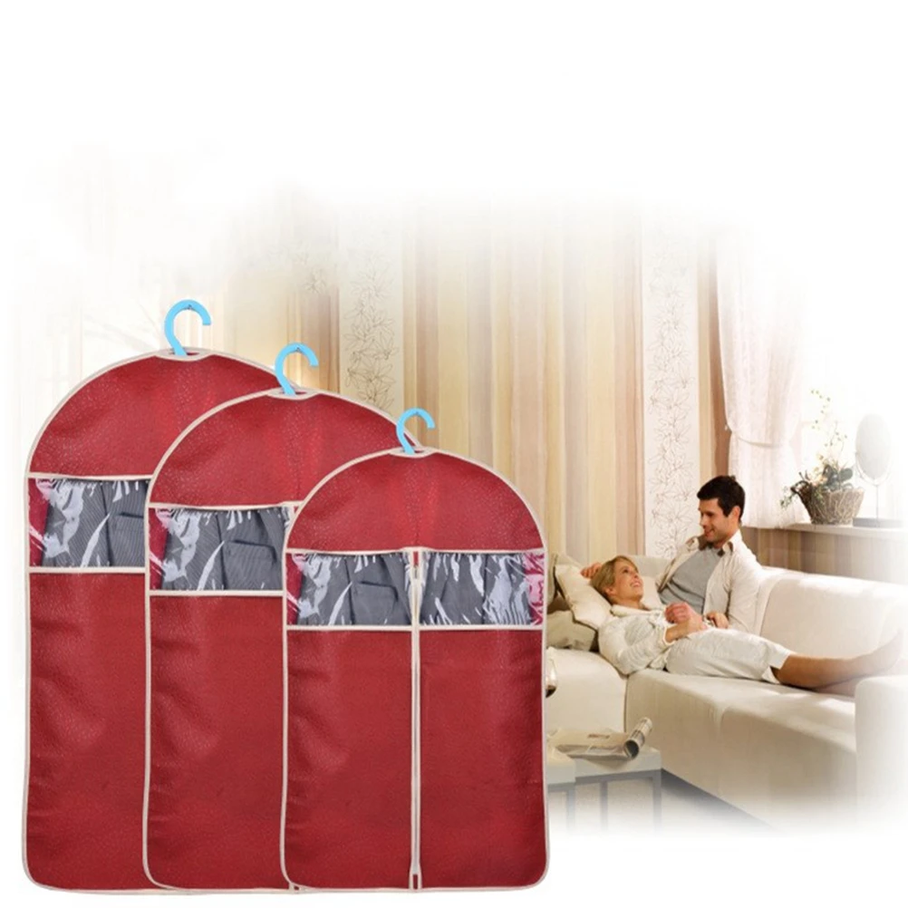 

High-end Embossing Clothes Cover Suit Storage Bag Garment Organizer Protector Case Size S (Dark Red)
