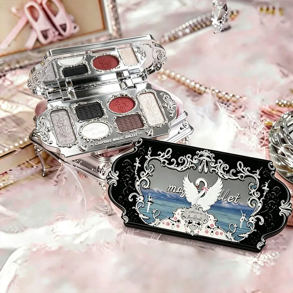 6 Color Eyeshadow Palette Swan Compact Matte Shimmer Crease Resistant Blendable Gothic Grunge Smokey Eye Makeup view 2