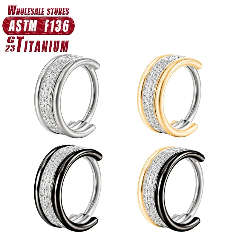 

Helix Tragus Piercing Cartilage Nose Rings for Women Earrings F136 Titanium Septum Zircon Hinged Segment Clicker Body Jewelry