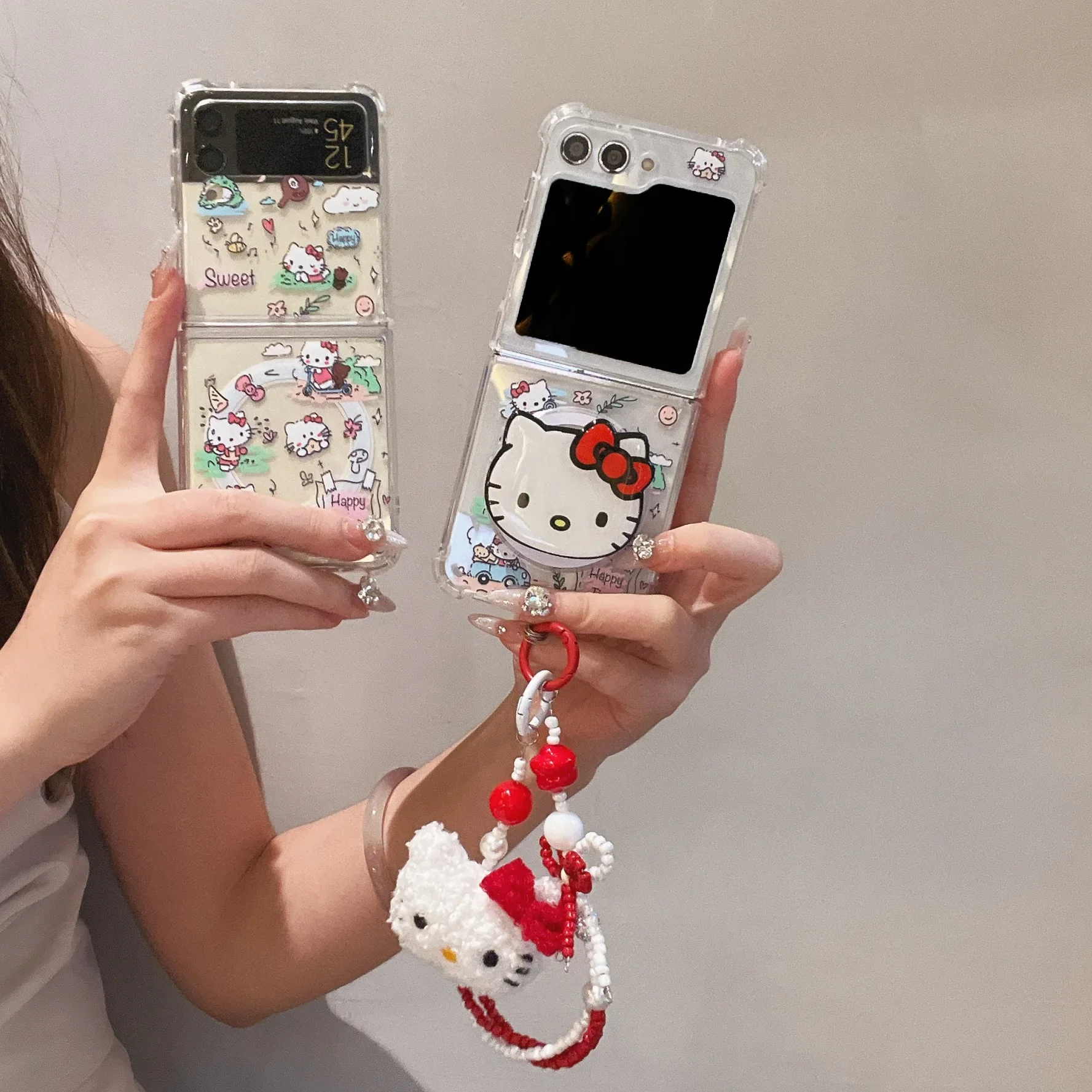 Cute Cartoon Sanrio Hello Kitty Melody Magnetic Mobile Phone Case Magnetic Bracket for Samsung Galaxy Z Flip6 5 4 3 Phone Case