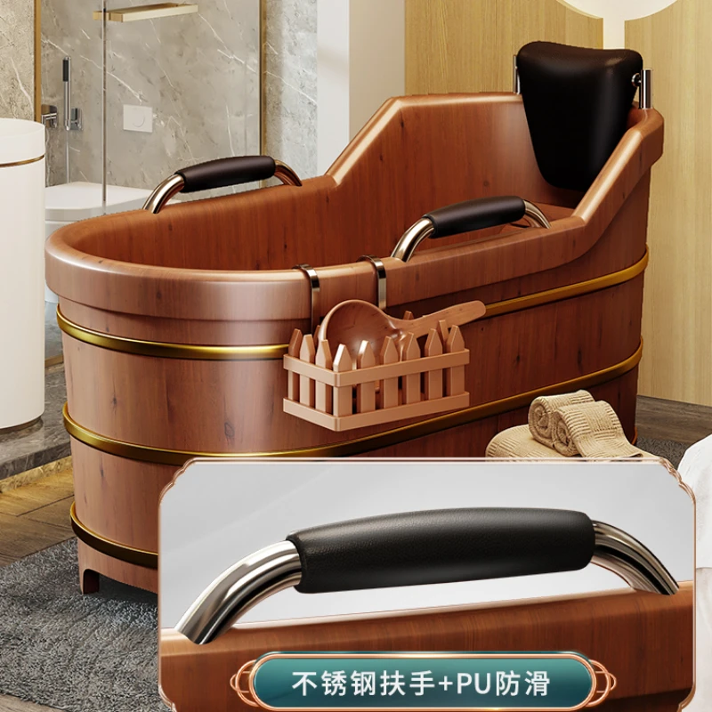 Cedar wood fumigation bath wooden bucket bath bucket armrest adult full body bath tub tub adult sweat steam bucket elderly