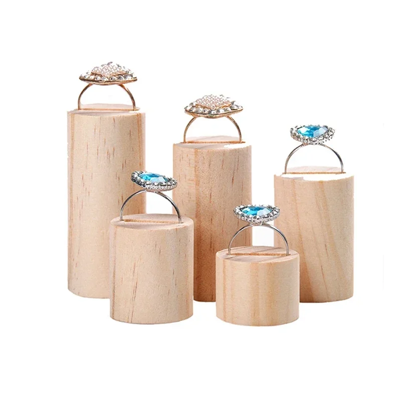 Wood 5pcs/set Cylindrical Rings Display Rack Organizer Holder Jewelry Display Stand Ring Counter Windows Display