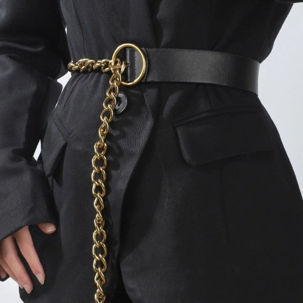 

Simple Metal Buckle PU Leather Belt Adjustable Slim Side Thin Waist Chain Korean Style Suit Matching Dress Chain Trouser