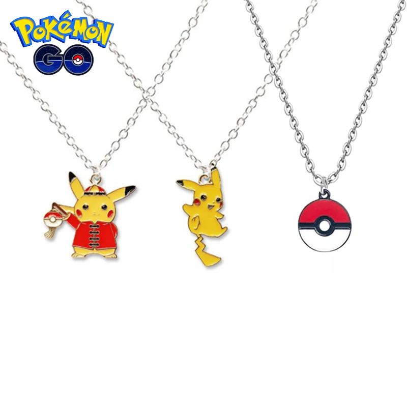 Pokemon Cartoon Pendant Necklace Pikachu Metal Hip hop Pendant Necklace Anime Magic Ball Sweater Chain Kawaii Model Jewelry Gift