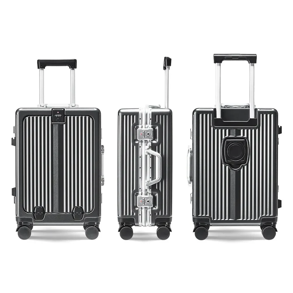 الألومنيوم الإطار حقيبة الجبهة افتتاح السفر المتداول الأمتعة سبيكة عربة PC مع قفل TSA حمل على المقصورة المعتمدة 20 بوصة