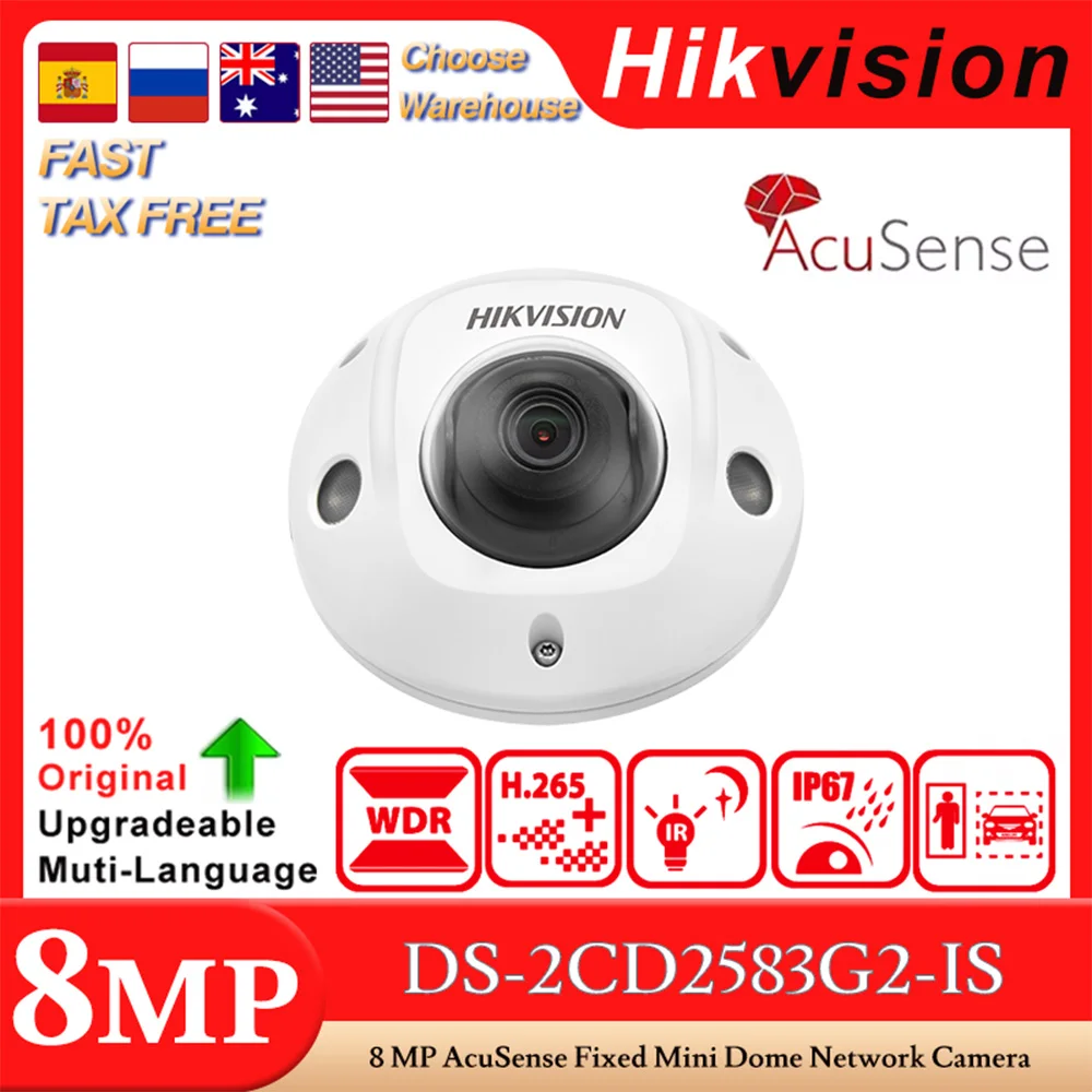 Hikvision Original DS-2CD2583G2-IS 8 MP AcuSense Human&Vehicle Classification Fixed Mini Dome Network Camera Alarm I/O IP67 IK08