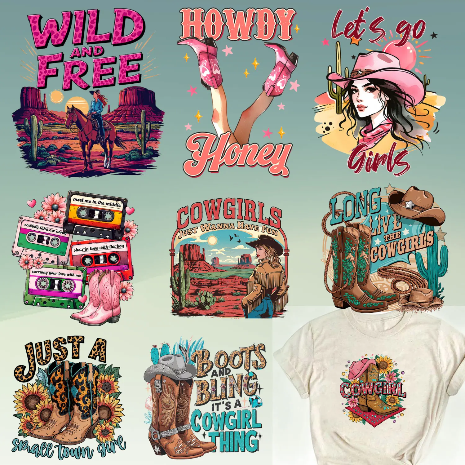 Iron on Picture on Clothes Cow Girl Wild Freedom Sunflower Leopard Print Colorful Creations Detailed DIY Decoration