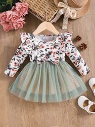 Infant Newborn Baby Girls Spring &Autumn Round Neck Long Sleeved Fashion Casual Dress 0-36M