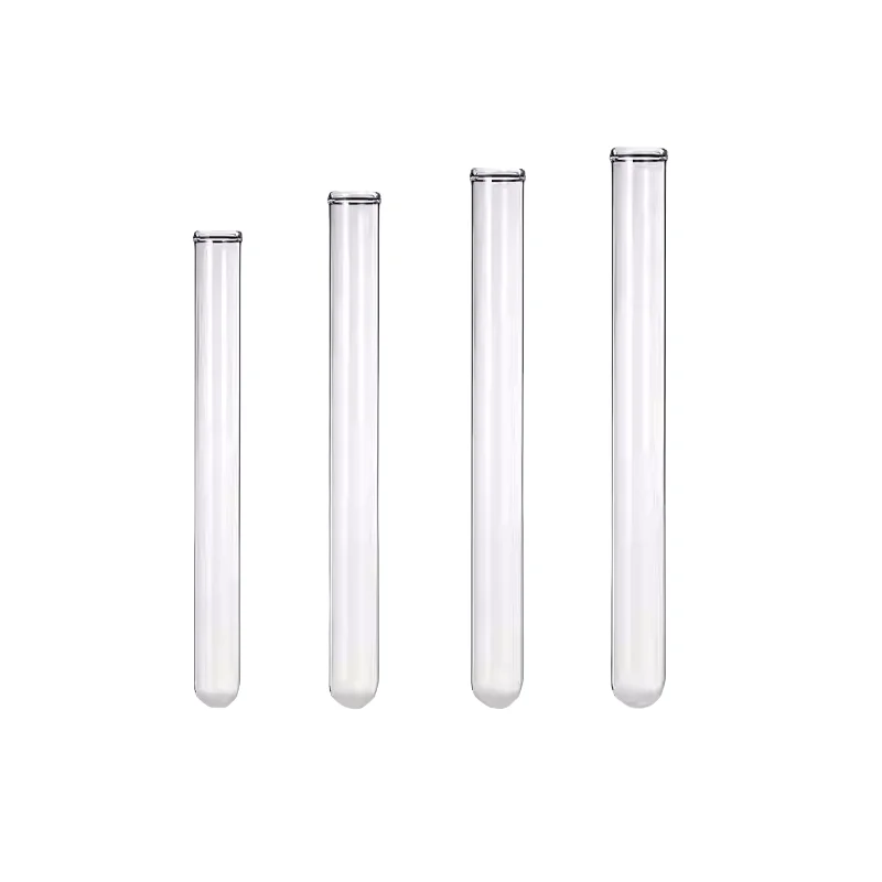 Tubo de ensaio de vidro resistente a alta temperatura, boca plana, fundo redondo