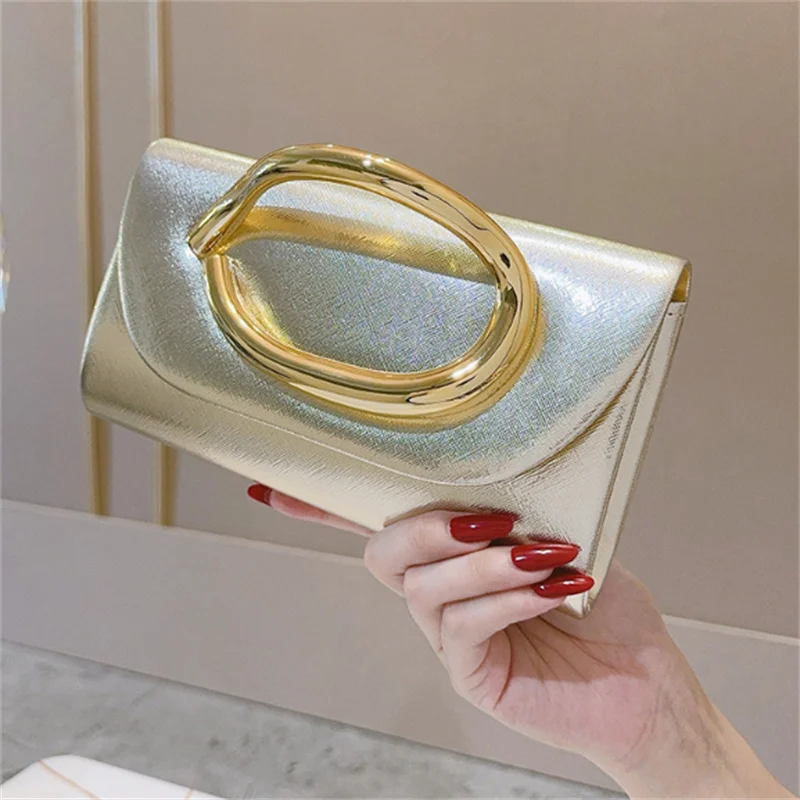 

2026 New Women Leather Clutch Bags Metal Hasp Evening Bags With Chain Party Dinner Wallets For Ladies 2 Colors