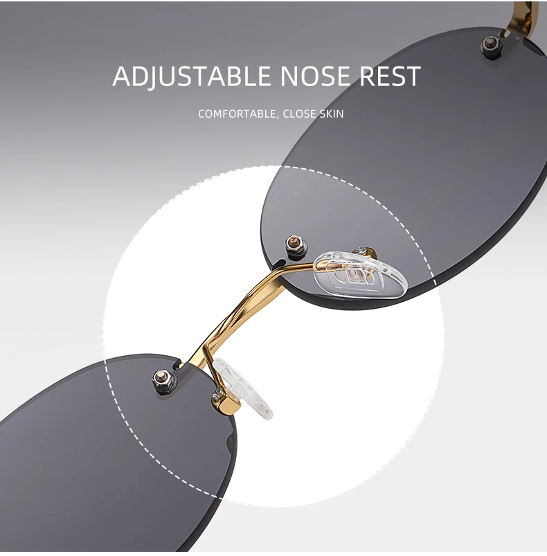 Retro Ovale Sonnenbrille Randlos Herren Blau Verspiegelt Gold Metall Herrenbrille Rund Rahmenlos Damen UV400 – Detail 7