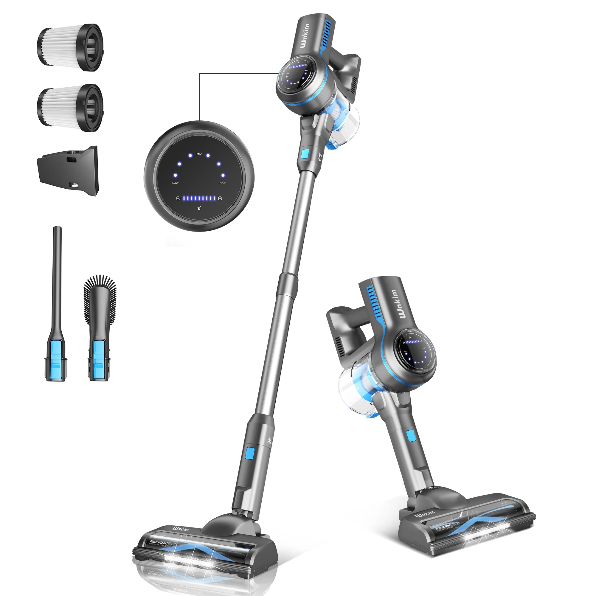 Cordless Vacuum Cleaner, 25Kpa Stick Vacuum, 45Mins Max Runtime, Free-Standing, 6 in 1 Handheld Vacuumwith LED Display